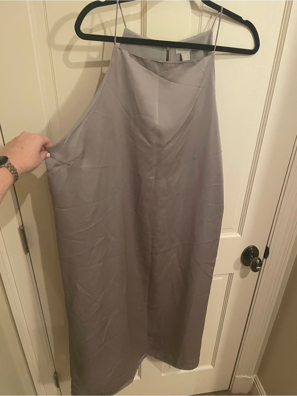 H&M Satin Slip Midi Dress - Silver/Gray